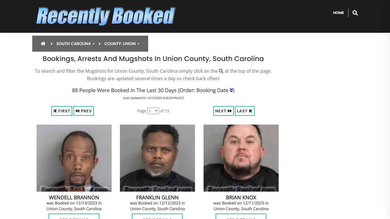Bookings, Arrests and Mugshots in Union County, South Carolina
